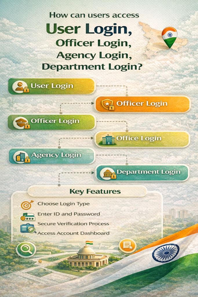 How can users access User Login, Officer Login, Office Login, Agency Login, and Department Login
